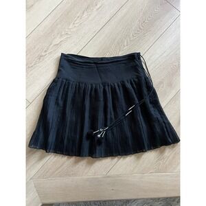 Flannel Black Pleated Mini Skirt with Tassel Detail - Size 0